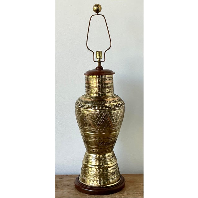 Mid-Century Modern Vintage Boho Tooled Brass Lamp For Sale - Image 3 of 12