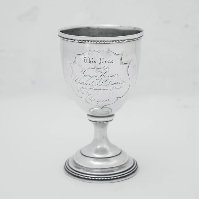 A historic Charleston silver presentation goblet made by W. Carrington & Co, King Street, for the calvary tilt in...
