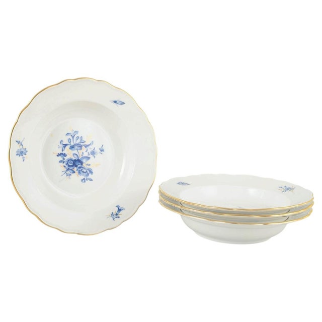 20th Century Deep Porcelain Plates with Floral Motifs by Meissen, Germany, Set of 4 For Sale - Image 5 of 5