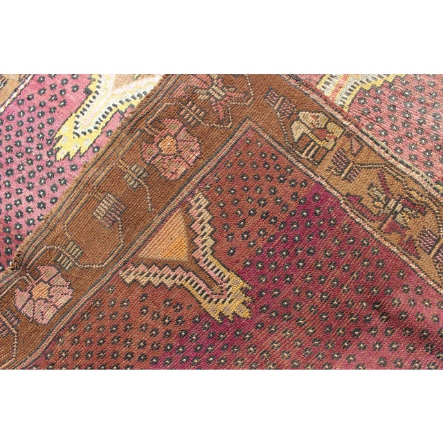 Eggplant Vintage Turkish Medallion Oushak Kars Gallery Runner in Gold and Burgundy For Sale - Image 8 of 9