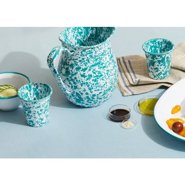 American Crow Canyon Home Splatterware, 14 oz. Tumblers in Turquoise & White - Set of 4 For Sale - Image 3 of 6