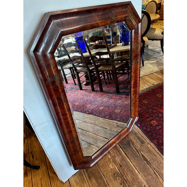 Wood 19th Century Large Crotch Mahogany Octagonal Empire Mirror For Sale - Image 7 of 12