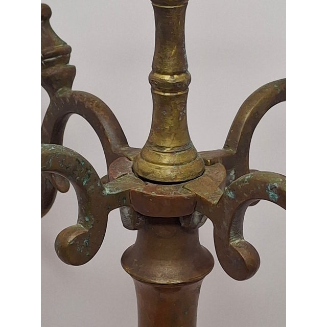 19th C. Polish Bronze Sabbath Candelabrum Star of David Finial Large 18" Rare For Sale In Boston - Image 6 of 18