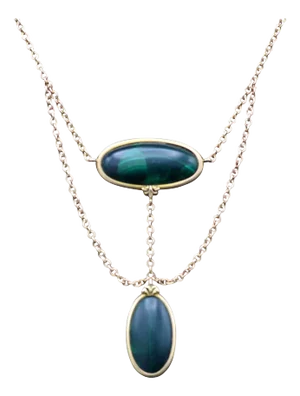 The Fallon: Ladies Antique Art Nouveau Malachite and Yellow Gold Drop Necklace