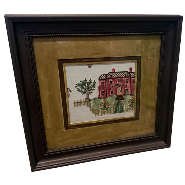 Wood Schumacher “Merrifield Sampler” Textile Art in Upcycled Burnt Umber Frame For Sale - Image 7 of 10