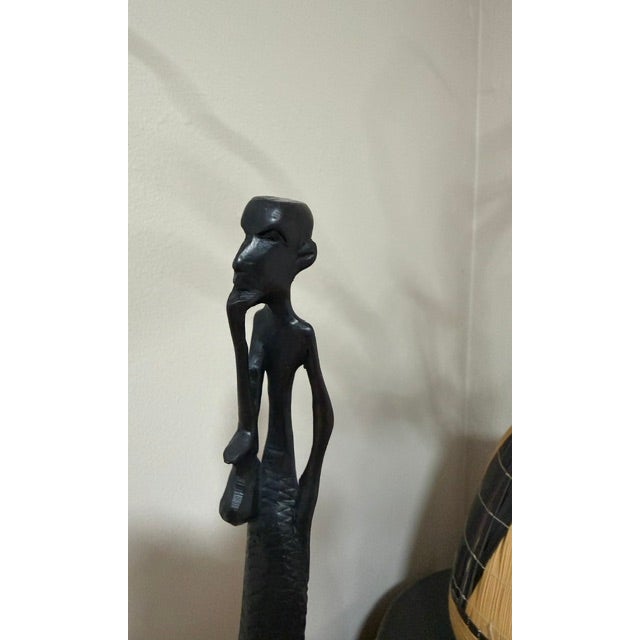 Wood Vintage Ebony Heavy Wood African "Thinkers" Stick Figures Sculptures Lot of 3 For Sale - Image 7 of 11
