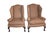 Set of two George Smith Ltd. Wingback Chairs upholstered in classic tan upholstery, showcasing timeless English design and...