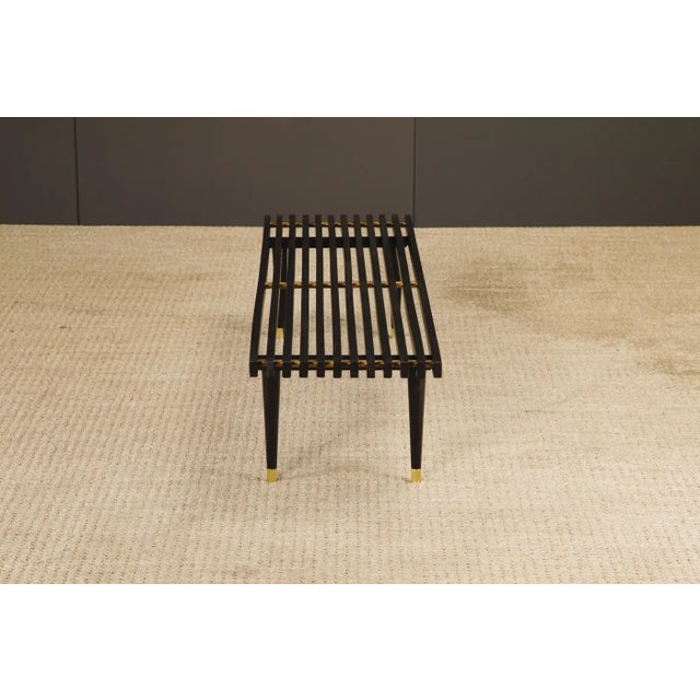 Mid-Century Modern Slatted Wood Bench or Table W Brass Sabots, Refinished, 1960s For Sale - Image 9 of 15
