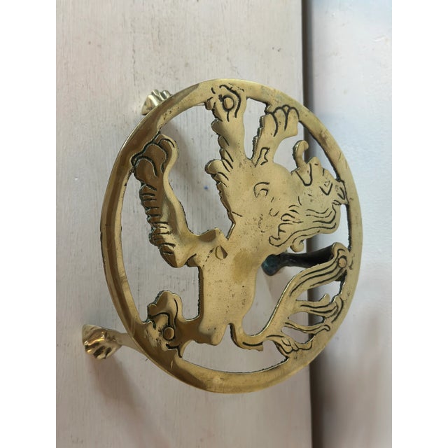 Metal Vintage English Brass Lion Trivet For Sale - Image 7 of 9