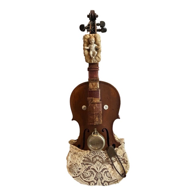 Mixed Media Violin Wall Sculpture Titled Baby For Sale