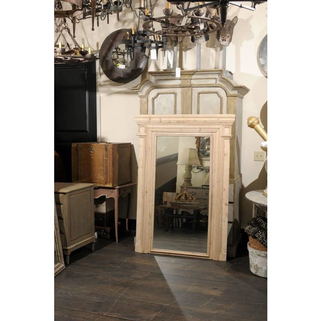 Wood Large French 19th Century Neutral Trumeau Wall Mirror With Natural Wood Finish For Sale - Image 7 of 9