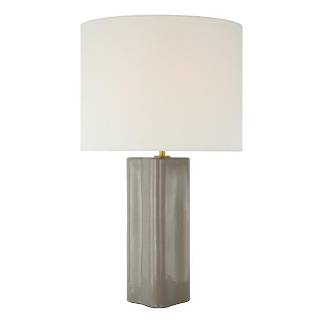 AERIN by Visual Comfort Signature Mishca Large Table Lamp in Shellish Gray with Linen Shade For Sale