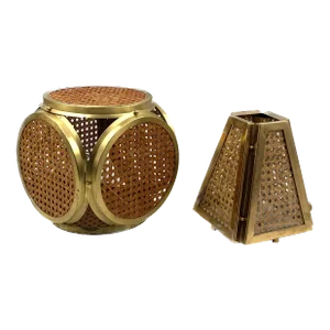 Set of 2 Hollywood Regency Lamps in Brass and Vienna Straw, Italy 60's / 70's