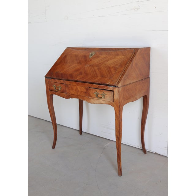 18th C. Veneered Slant Front Desk With 2 Drawers For Sale - Image 4 of 11