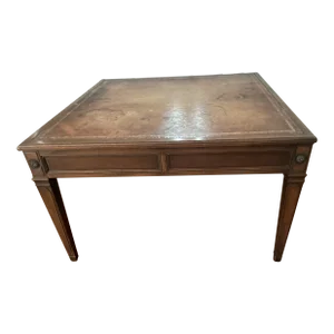 1980s Baker Leather Top Square Coffee Table With Drawers and Pull Out Shelves