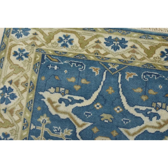 Oushak Rug 4’2” X 5’10” Blue Wool Tribal Hand-Knotted Oriental Carpet For Sale In Philadelphia - Image 6 of 12