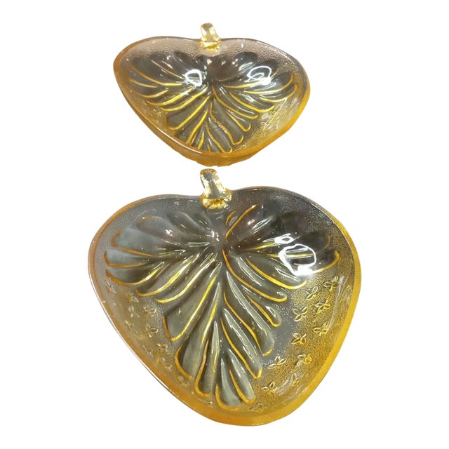 Gorgeous Pair of Tiffin Amber Depression Glass Circa 1950 Leaf Trinket Holders For Sale