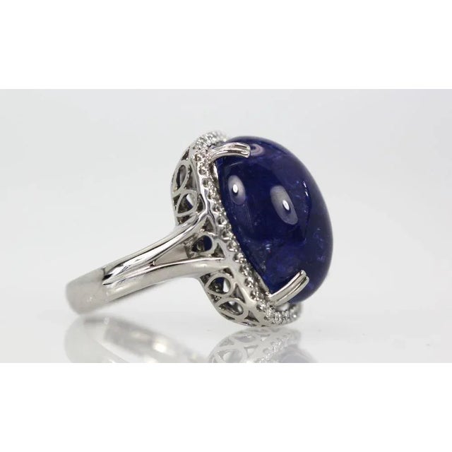 Blue Tanzanite 35.39 Ct Cabochon High Dome Ladies Ring Size 6.5 For Sale - Image 8 of 11
