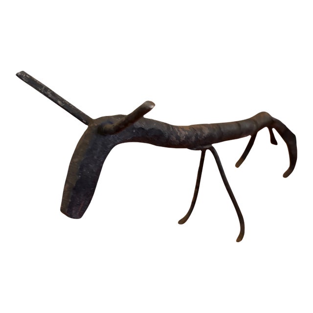 Late 20th Century Hand Forged Brutalist Iron Longhorn Bull Sculpture Folk Art Metal Figure For Sale