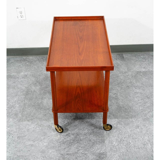 Mid-Century Modern 1960s Mid Century Danish Modern Serving Cart Trolley Teak Rolling Bar Glass Serving Vg For Sale - Image 3 of 12