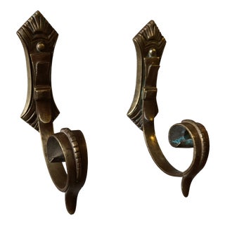 Antique French Bronze Curtain Tiebacks with Architectural Detailing, 1890s, Set of 2 For Sale
