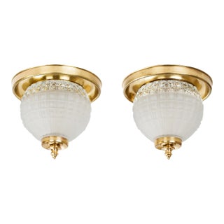1960s Brass & Glass Ceiling Light Fixture - a Pair For Sale