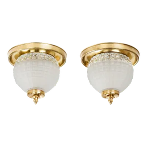 1960s Brass & Glass Ceiling Light Fixture - a Pair