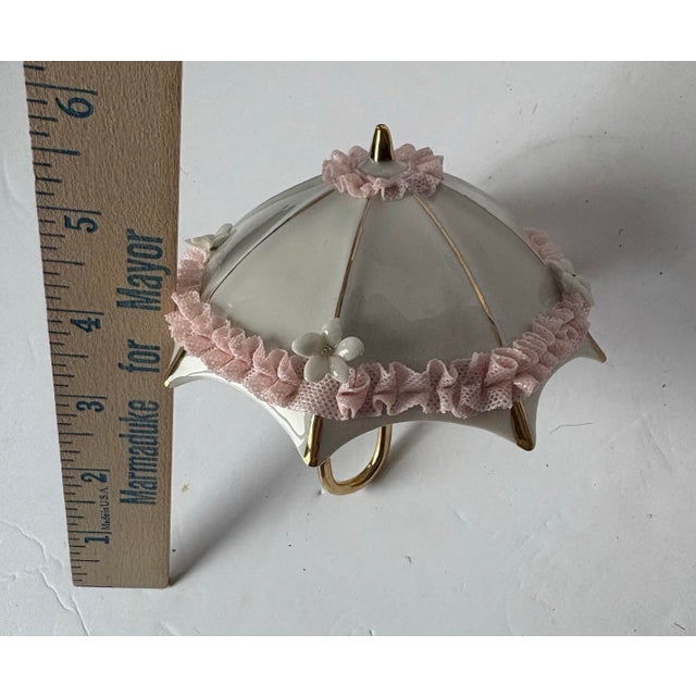 Pink Vintage Italian Capodimonte Porcelain Pink Laced Gold Trimmed Umbrella Parasol Figurine For Sale - Image 8 of 9