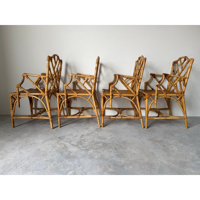 Vintage Italian Dal Vera Chippendale Style Bamboo & Rattan Dining Chairs - Set of Four For Sale - Image 4 of 17