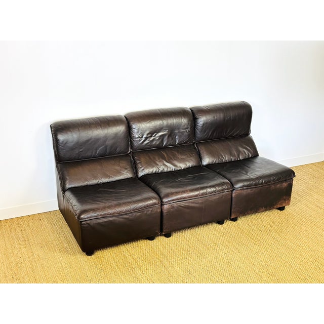 Mid-Century Modern Scandinavian Modular Leather Sofa and Armchair, 1960s, Set of 4 For Sale - Image 3 of 18