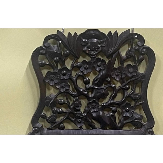 Asian Antique Beautiful Pair Chinese Rosewood Carved Wall Shelves For Sale - Image 3 of 4