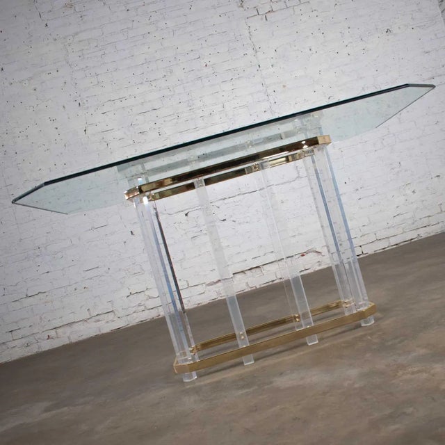 Charles Hollis Jones Hollywood Regency Glass, Brass, & Lucite Dining Table in the Style of Charles Hollis Jones For Sale - Image 4 of 13