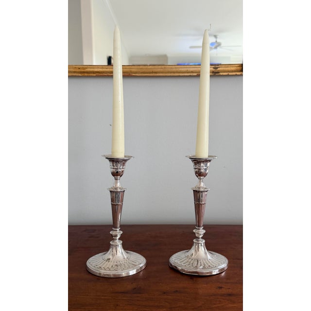 Pair of English George III Style Sterling Weighted Candlesticks, 1891, Sheffield, by James Kebberling Bembridge, with...
