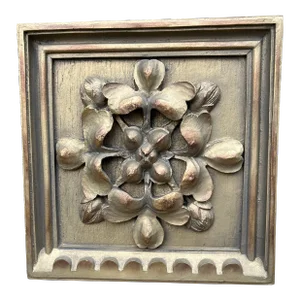 1990s Cast Resin Flower Motif Decorative Plaque