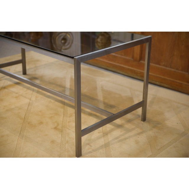 Desk in Brushed Stainless Steel and Black Smoked Glass, 1980s For Sale - Image 4 of 12
