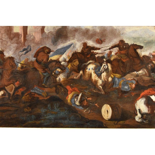 Antonio Calza, Battle Knights Landscape, 1700, Oil on Canvas For Sale - Image 6 of 13
