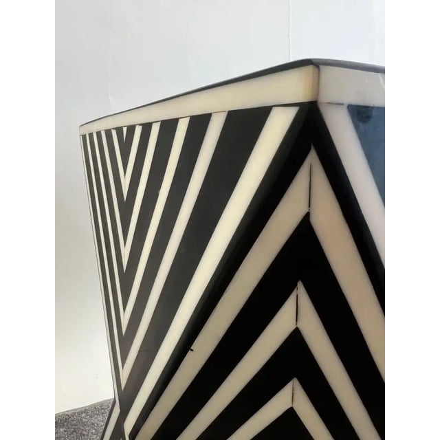 Art Deco Style Black & White Resin Sculptural Side End Table or Stool, a Pair For Sale - Image 15 of 17