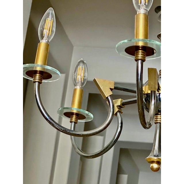 Brass French Moderne Patinated Brass Chandelier by Maison Lunel For Sale - Image 8 of 12