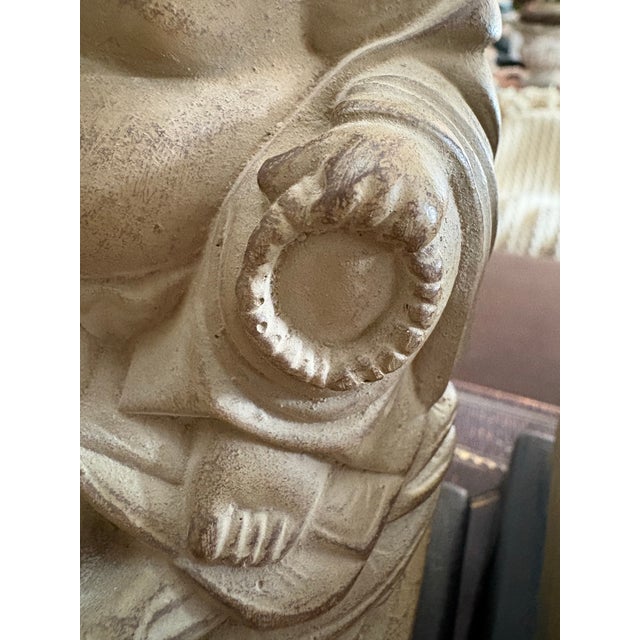 Taupe Vintage Chinoiserie Laughing Buddha Bookends For Sale - Image 8 of 11