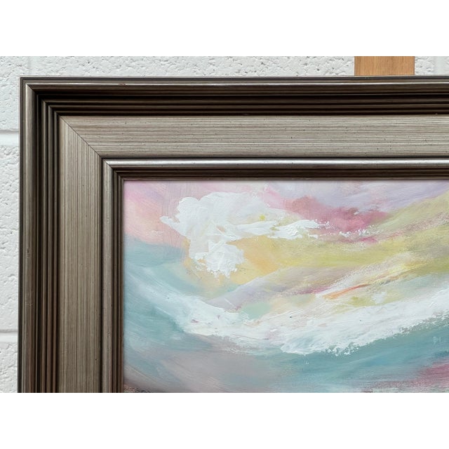 Abstract Landscape Seascape Art With Pink Blue & White Sky by British Artist For Sale - Image 10 of 12