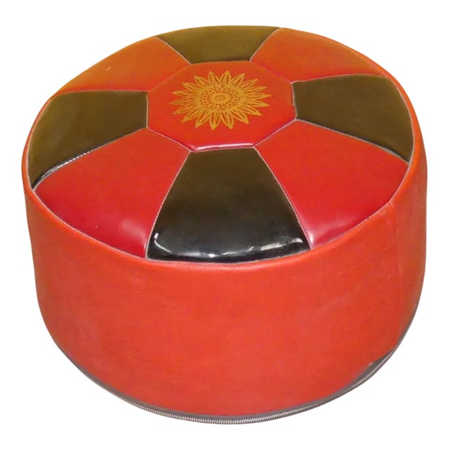 Black and Red Faux Leather Ottoman, 1970s For Sale