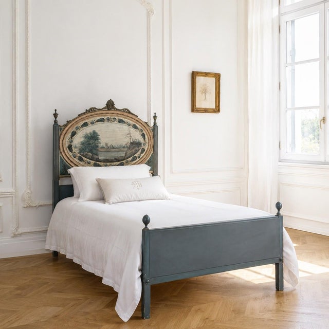 This elegant 19th Century Dutch Neoclassical Louis XVI Painted Bed beautifully illustrates the refined craftsmanship and...