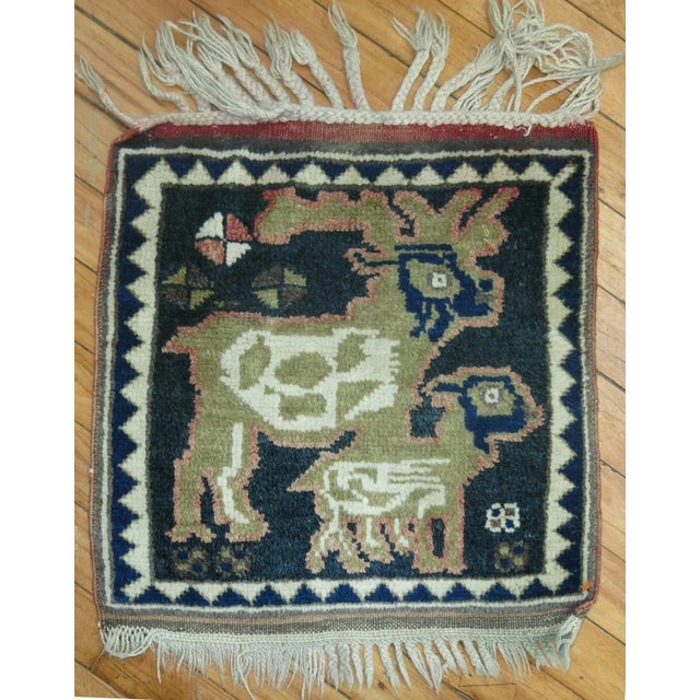 Vintage Animal Pictorial Square Mat Throw 17'' Rug - 1'5" x 1'5" For Sale - Image 4 of 4