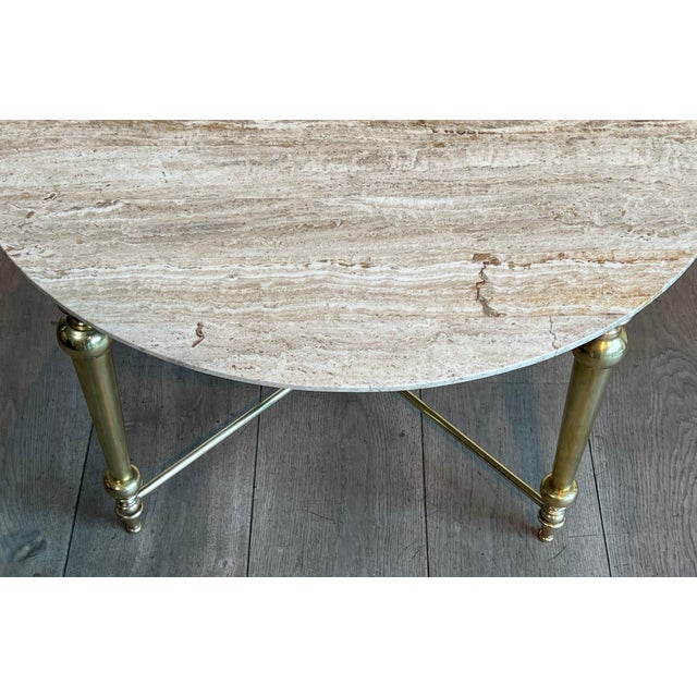 Brass 1970s Brass coffee table with travertine top in the style of Maison Ramsay For Sale - Image 8 of 12