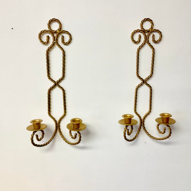 1970s 1970s Vintage French Hollywood Regency Twisted Rope Candle Holder Sconces, 2 Arm - A Pair For Sale - Image 5 of 12
