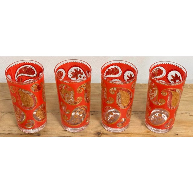 Mid-Century Modern Vintage MCM Culver Ltd. Attr. Red and Gold Paisley Glasses, S/4 For Sale - Image 3 of 6