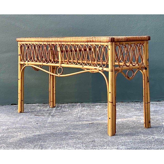 Late 20th Century Vintage Italian Loop Rattan Console Table For Sale - Image 5 of 12