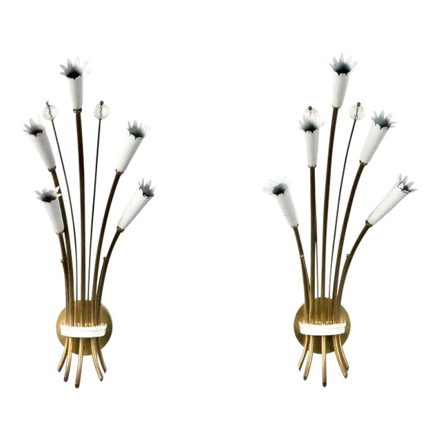 Stilnovo Style Italian Brass and Enamel Sconces - Pair For Sale