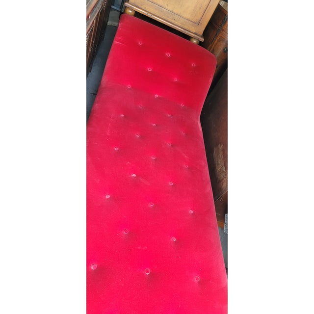 Antique Art Deco Red Velvet Chaise Lounge Sofa For Sale - Image 17 of 17