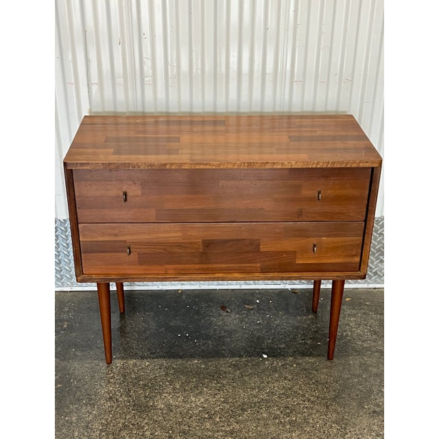 Diminutive Mid Century Danish Modern Style 2 Drawer Chest sold as found in good condition,